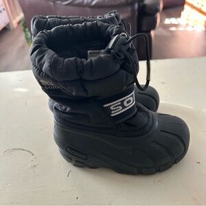 Sorel Cub Black Insulated Drawstring Winter Snow Rain Boots Kids Sz 9 EUC